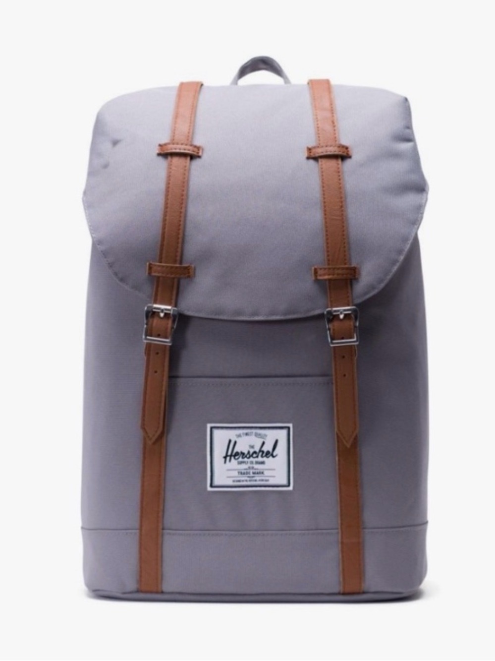 Herschel Supply Company Retreat Light Gray Backpack with Brown Strap Accents
